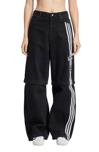 Adidas Originals 3-stripes High Waist Convertible Jeans In True Black Denim