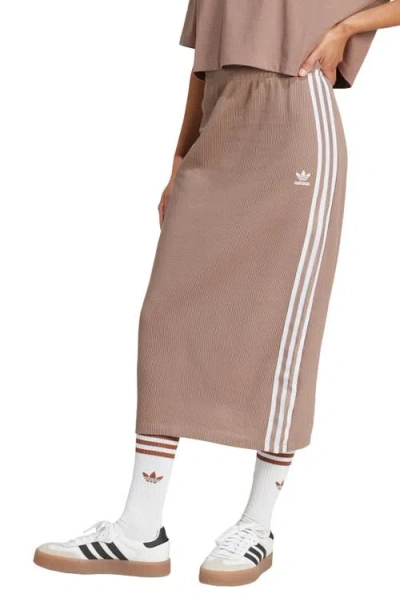 Adidas Originals 3-stripes Knit Midi Skirt In Trace Brown