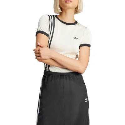 Adidas Originals 3-stripes Knit T-shirt In Cream White