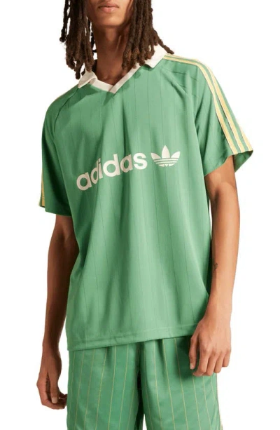 Adidas Originals 3-stripes Pinstripe Jersey In Preloved Green