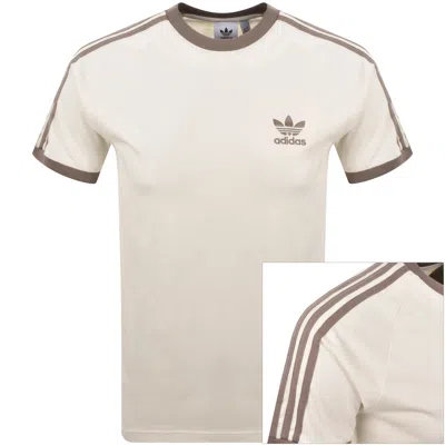Adidas Originals 3 Stripes T Shirt Beige In White