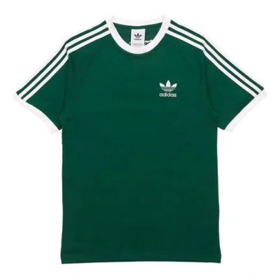 Adidas Originals 3-stripes Tee Casual Round Neck Loose Logo Stripe Short Sleeve Dark Green