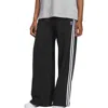 Adidas Originals 3-stripes Wide Leg Cotton French Terry Pants In Black