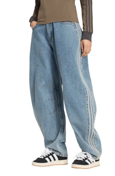 Adidas Originals 3-stripes Barrel Leg Jeans In Blue
