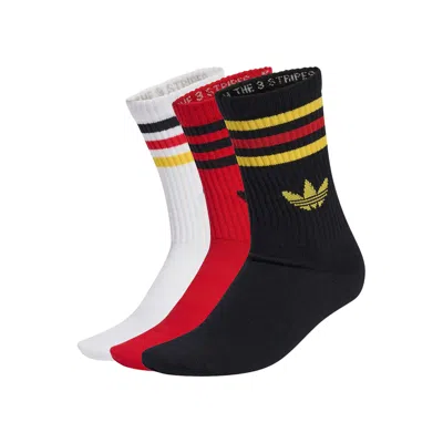 Pre-owned Adidas Originals 3-stripes Crew Socks 3 Pairs 'white / Better Scarlet / Black' | Men's Size S