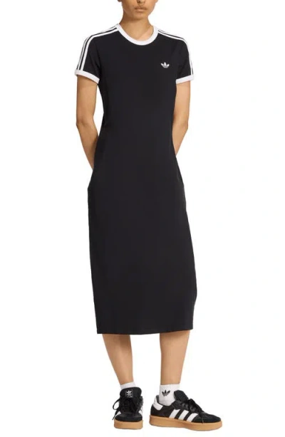 Adidas Originals 3-stripes Stretch Cotton Midi Dress In Black