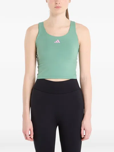Adidas Originals 3-stripes Studio All Me Light Support Tank Top In Green