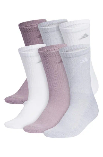 Adidas Originals 6-pack Athletic Cushion Crew Socks In Purple/ Onix Grey/ White