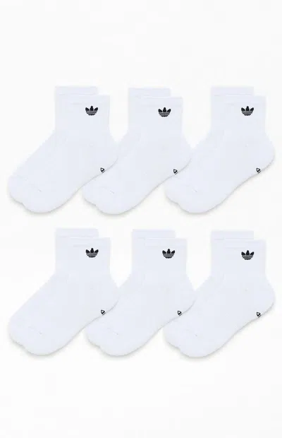 Adidas Originals 6 Pack Originals Trefoil Quarter Socks In White In Animal Print