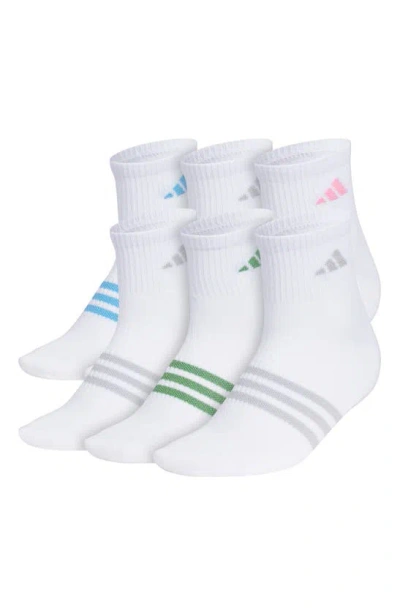 Adidas Originals 6-pack Superlite Quarter Performance Socks In Grey,yellow,blue Dawn