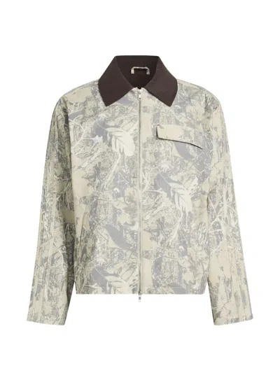 Adidas Originals Leaf Print Cotton Canvas Workwear Jacket In Neutral