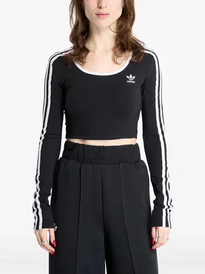Adidas Originals Adicolor 3-stripes Long-sleeve Cropped Top In Black