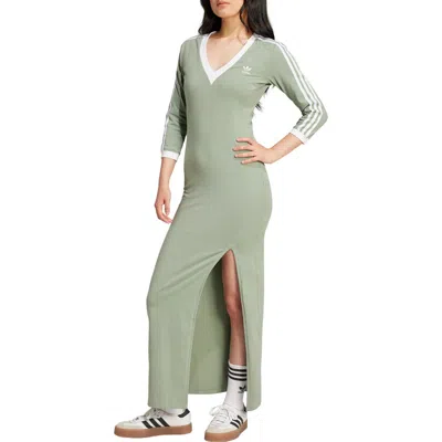 Adidas Originals Adicolor Classics 3-stripes Maxi Dress In Silver Green