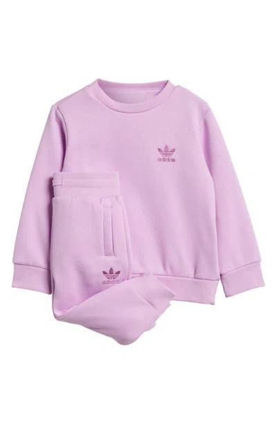 Adidas Originals Babies' Adicolor Crewneck Sweatshirt & Joggers Set In Bliss Lilac/ Semi Pulse Lilac