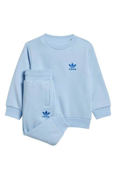 Adidas Originals Babies' Adicolor Crewneck Sweatshirt & Joggers Set In Clear Sky