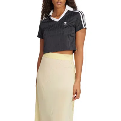 Adidas Originals Adicolor Jacquard Crop Soccer Polo In Black