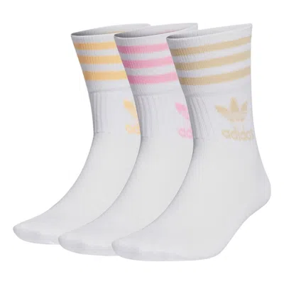 Adidas Originals Adicolor Mid Cut Crew Sock 'white Pink Yellow'