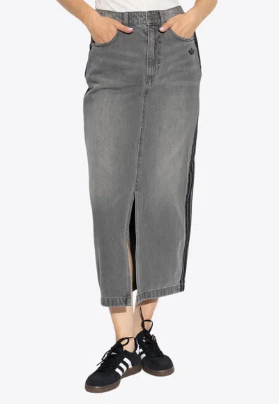 Adidas Originals Adicolor Midi Denim Skirt In Gray