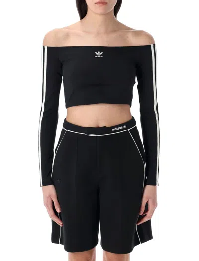 Adidas Originals Adicolor Off-shoulder Long Sleeve Top In Black