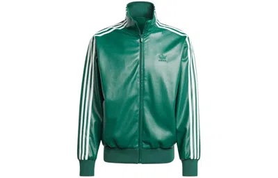Pre-owned Adidas Originals Adicolor Series Three-stripe Zip-up Leather Jacket - Iz4032 In Green