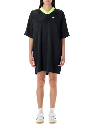 Adidas Originals Adicolor Soccer Jacquard Oversize Dress In Black