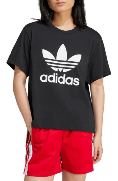Adidas Originals Adicolor Trefoil Boxy Graphic T-shirt In Black