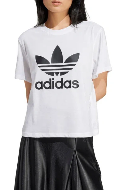 Adidas Originals Adicolor Trefoil Boxy Graphic T-shirt In White