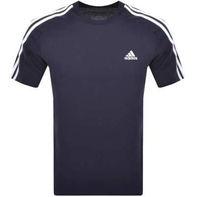 Adidas Originals Adidas 3 Stripe T Shirt Navy In Blue