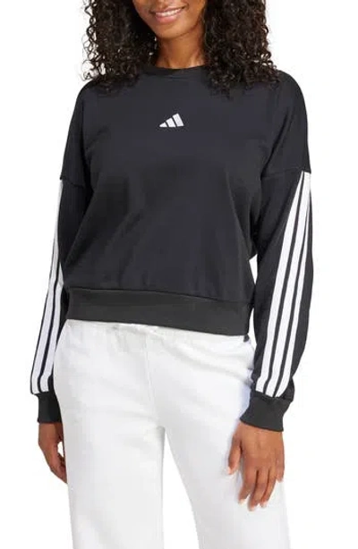 Adidas Originals Adidas 3-stripes French Terry Crop Sweater In Black/white