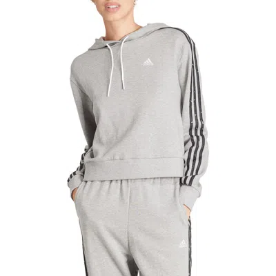 Adidas Originals Adidas 3-stripes Leopard Print Crop Pullover Hoodie In Medium Grey Heather/grey