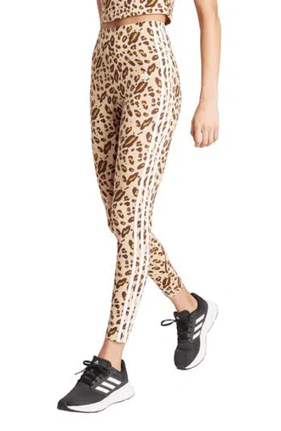 Adidas Originals Adidas 3-stripes Leopard Print High Waist Leggings In Beige/mesa/shadow Brown