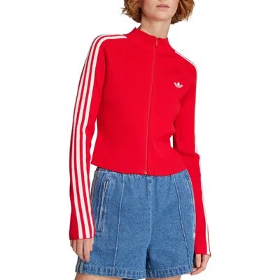 Adidas Originals Adidas 3-stripes Slim Knit Track Jacket In Red