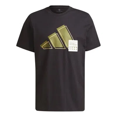 Adidas Originals Adidas 3bar Logo Tee Logo Printing Sports Round Neck Short Sleeve Black In Brown