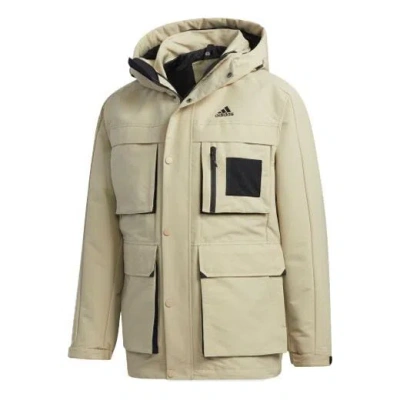 Adidas Originals Adidas 3in1 Down Jkt Multiple Pockets Outdoor Sports Detachable Hooded Down Jacket Brown In Nude