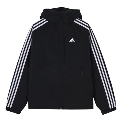 Adidas Originals Adidas 3st Down Jkt Logo Printing Side Stripe Sports Stay Warm Hooded Down Jacket Black