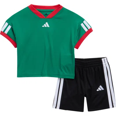 Adidas Originals Babies' Adidas 3-stripe Jersey T-shirt & Shorts Set In Green