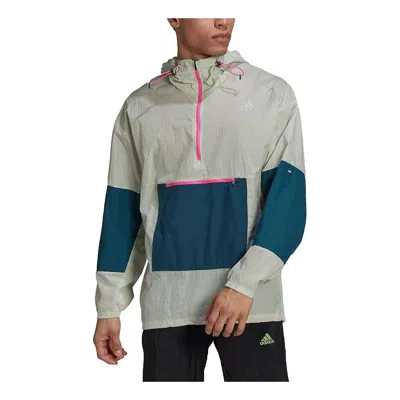 Adidas Originals Adidas Adapt Jacket Running Sport Contrast Pocket Half Open Hooded Jacket For Men Green In Blue