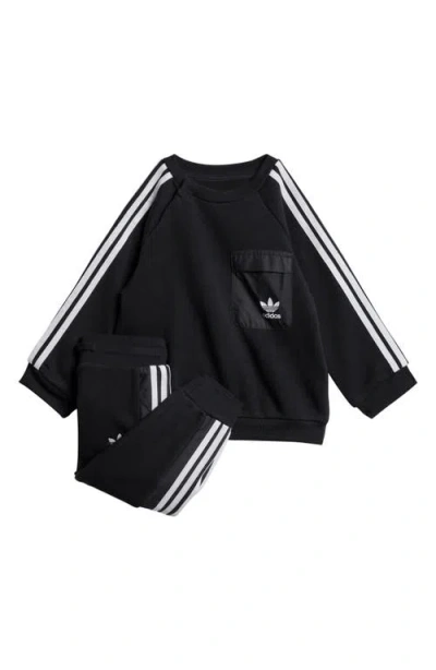 Adidas Originals Kids' Adidas Adicolor Trefoil Crewneck Sweatshirt & Joggers Set In Black