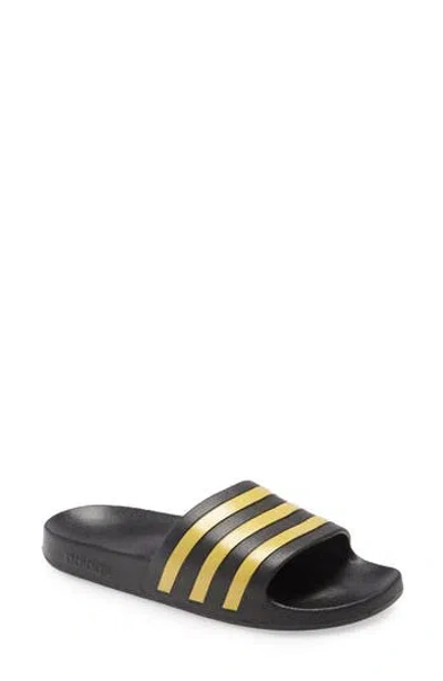 Adidas Originals Adidas Adilette Aqua Slide Sandal In Core Black/gold/core Black