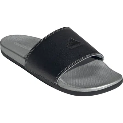 Adidas Originals Adidas Adilette Comfort Slide Sandal In Black/black/silver Metallic