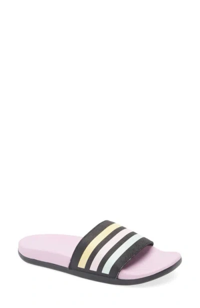 Adidas Originals Adidas Adilette Comfort Slide Sandal In Black/bliss Lilac/clear Pink