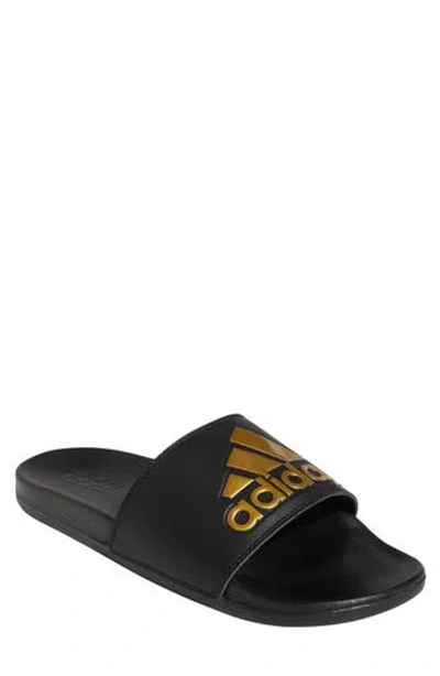 Adidas Originals Adilette Comfort Slide Sandal In Core Black/gold Metallic/core Black