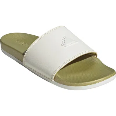 Adidas Originals Adidas Adilette Comfort Slide Sandal In White/white/gold Metallic