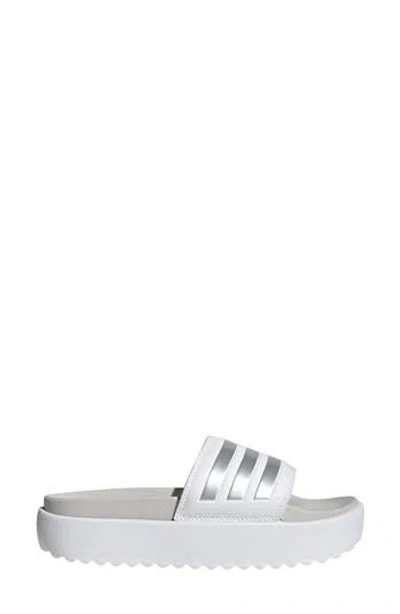 Adidas Originals Adidas Women's Adilette Platform Slides Shoes In White/zero Metallic/grey