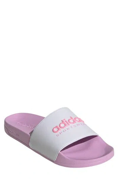 Adidas Originals Adidas Adilette Shower Slide In White/bliss Pink/lilac