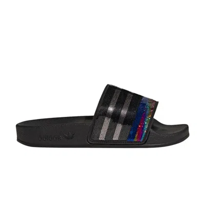 Pre-owned Adidas Originals Adidas Adilette Slide J 'black Sequined Rainbow' | Kid's Size 5