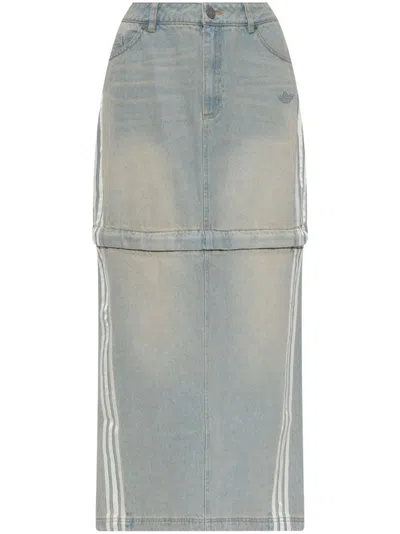 Adidas Originals Adidas Adjustable Five-pocket Denim Skirt With Signature Side Stripes In Blue