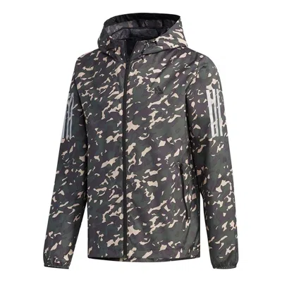 Adidas Originals Adidas Ai Wb Camo Zipper Casual Sports Hooded Jacket Brown In Gray
