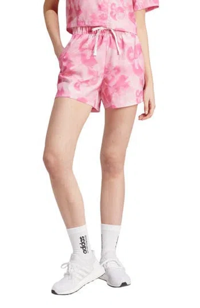 Adidas Originals Adidas Allover Print Shorts In Off White/pink/magenta