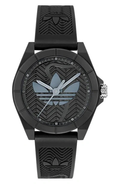 Adidas Originals Adidas Ao Street Project 4 Black Logo Tread Dial Resin Strap Watch, 41mm